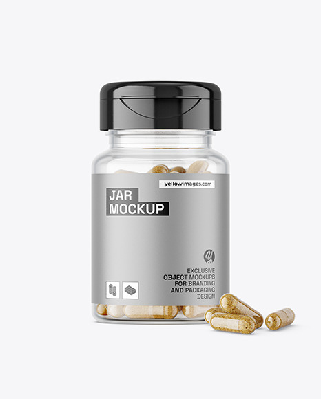 Clear Jar with Herbal Capsules Mockup