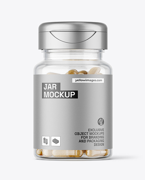 Clear Jar with Herbal Capsules Mockup
