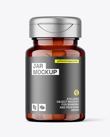 Amber Jar with Pills Mockup