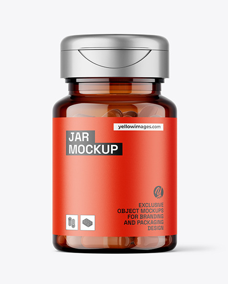 Amber Jar with Capsules Mockup