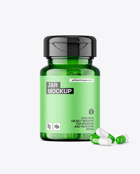 Green Jar with Capsules Mockup