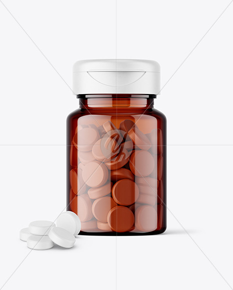 Amber Jar with Tablets Mockup