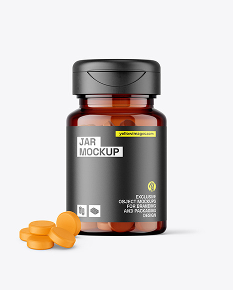 Amber Jar with Tablets Mockup - Jar mockup