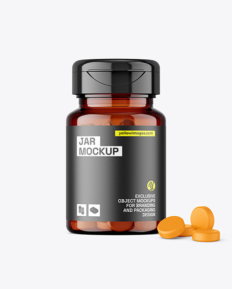 Amber Jar with Tablets Mockup