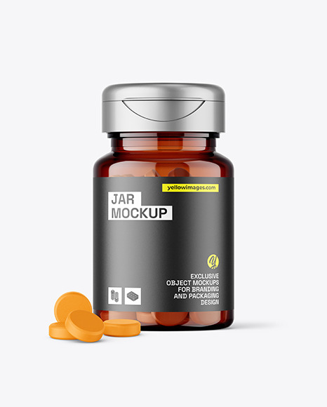 Amber Jar with Tablets Mockup