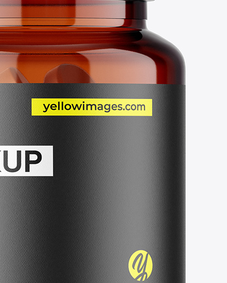 Amber Jar with Tablets Mockup