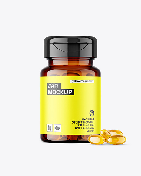 Amber Jar with Fish Oil Mockup