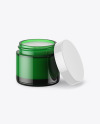 Opened Green Glass Cosmetic Jar Mockup