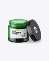 Opened Green Glass Cosmetic Jar Mockup