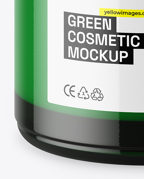 Opened Green Glass Cosmetic Jar Mockup