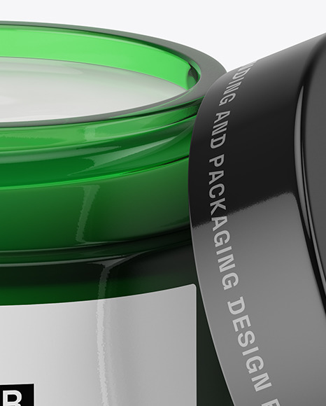 Opened Green Glass Cosmetic Jar Mockup