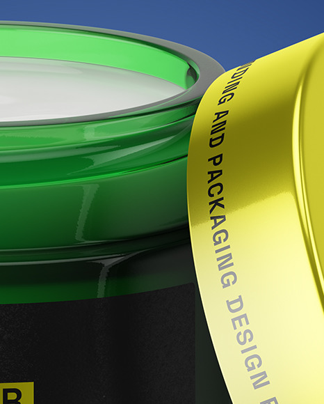 Opened Green Glass Cosmetic Jar Mockup