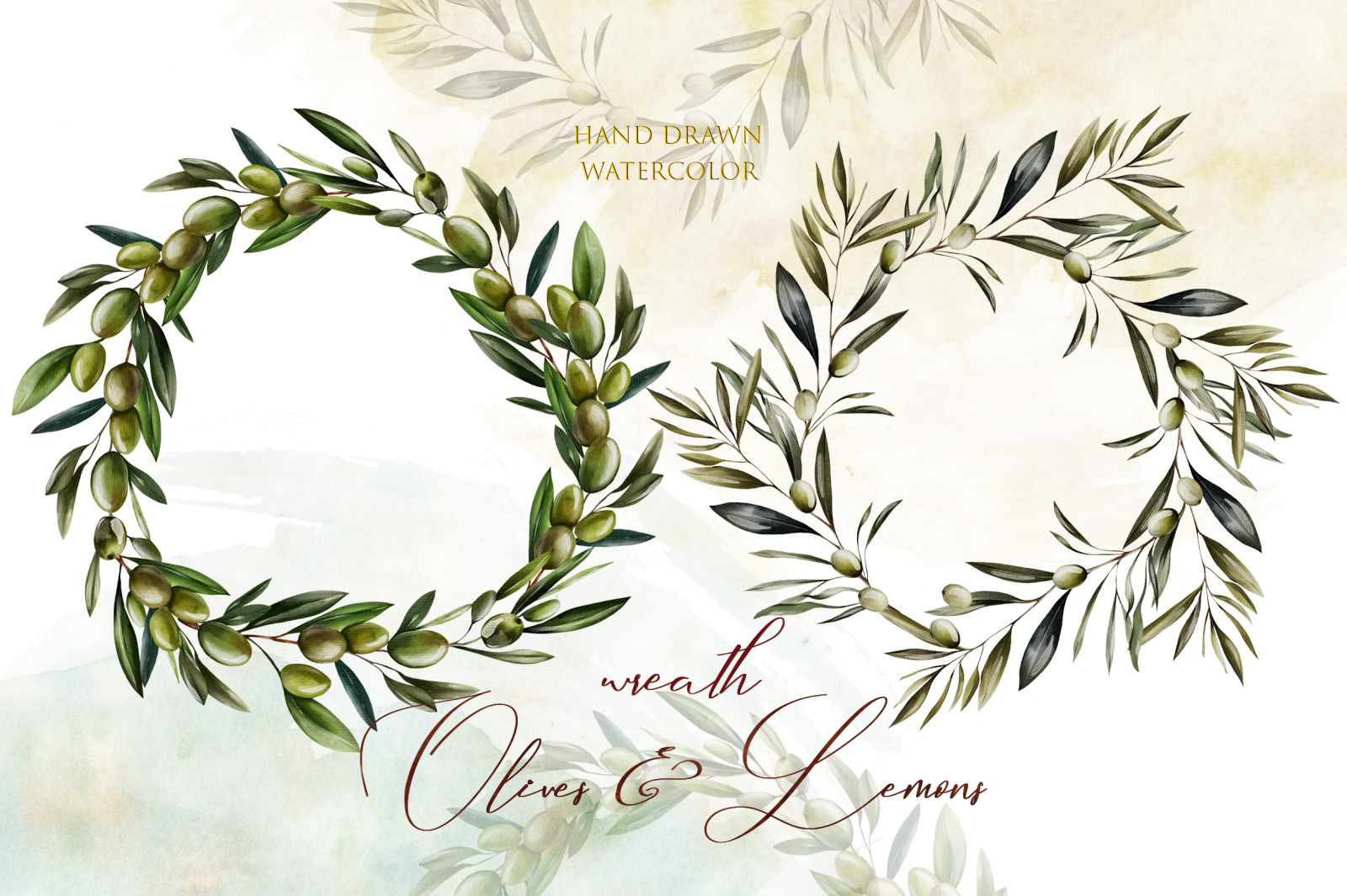 Watercolor Wreath Olives & Lemons Watercolor Wreath Olives & Lemons