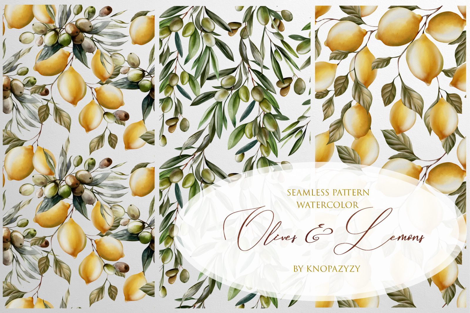 12 Seamless Patterns Olives &amp; Lemons