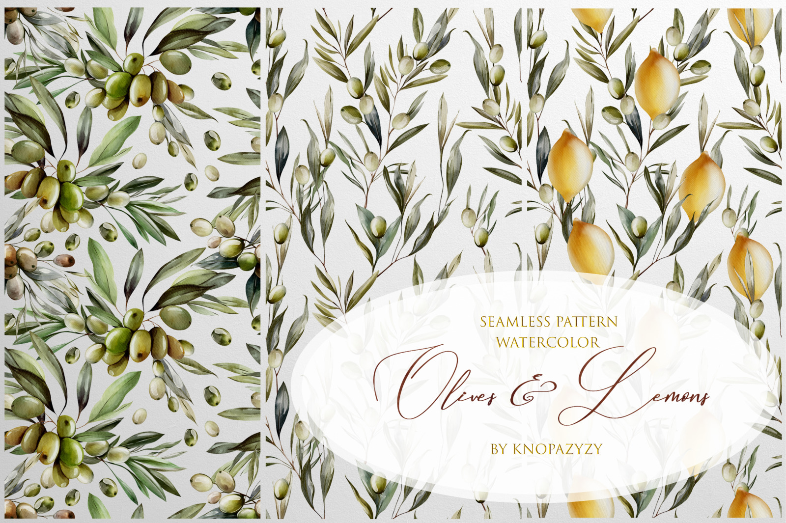 12 Seamless Patterns Olives &amp; Lemons