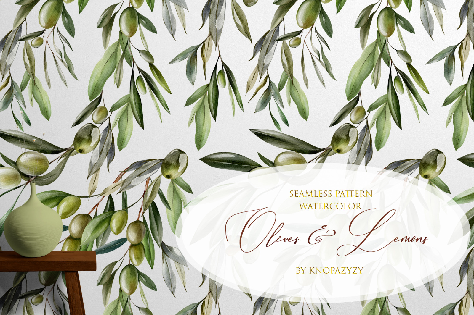 12 Seamless Patterns Olives &amp; Lemons