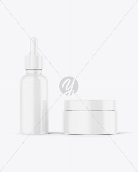 Glossy Dropper Bottle and Cosmetic Jar Mockup