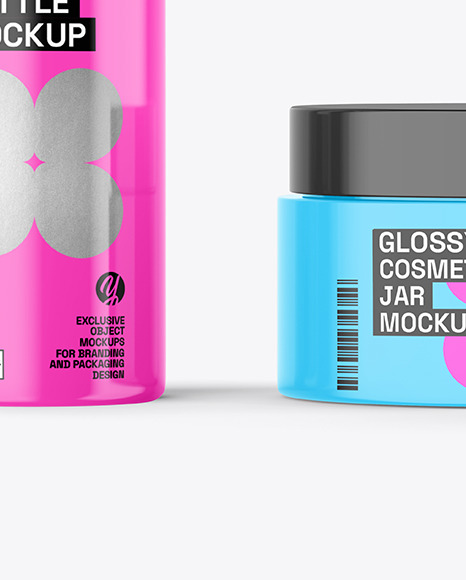 Glossy Dropper Bottle and Cosmetic Jar Mockup