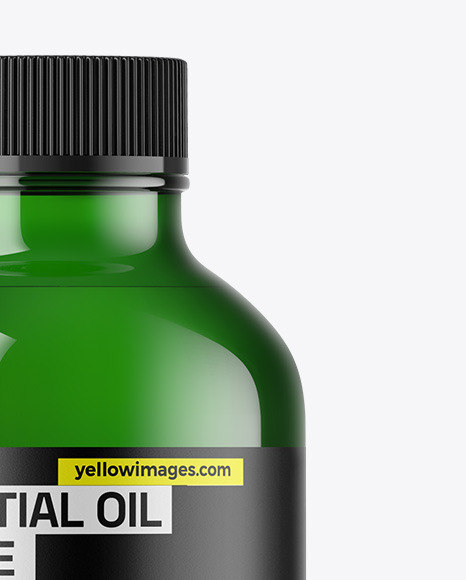 Green Glass Essential Oil Bottle Mockup