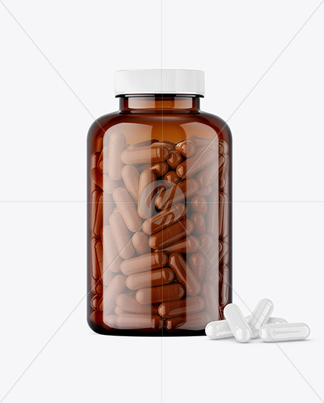 Amber Jar with Capsules Mockup