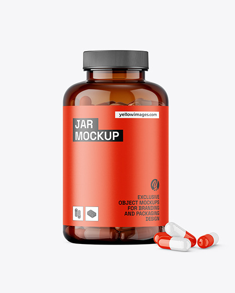 Amber Jar with Capsules Mockup