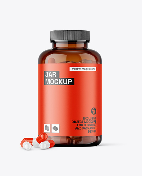 Amber Jar with Capsules Mockup