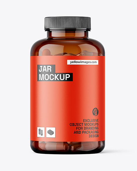 Amber Jar with Capsules Mockup