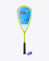 Matte Metallic Squash Racket & Balls Mockup