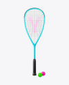 Glossy Metallic Squash Racket & Balls Mockup