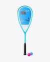 Glossy Metallic Squash Racket & Balls Mockup