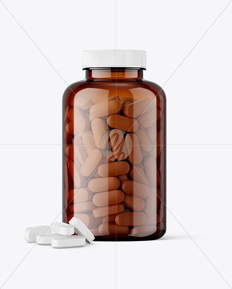 Amber Jar with Pills Mockup