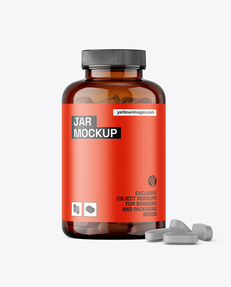 Amber Jar with Pills Mockup