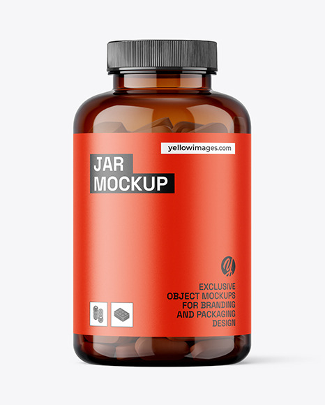 Amber Jar with Pills Mockup