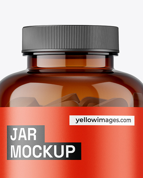 Amber Jar with Pills Mockup