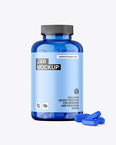 Blue Jar with Pills Mockup