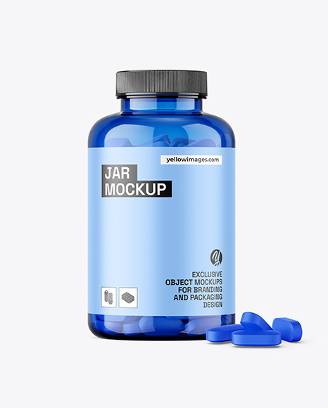 Blue Jar with Pills Mockup