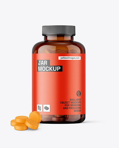 Amber Jar with Tablets Mockup - Jar mockup