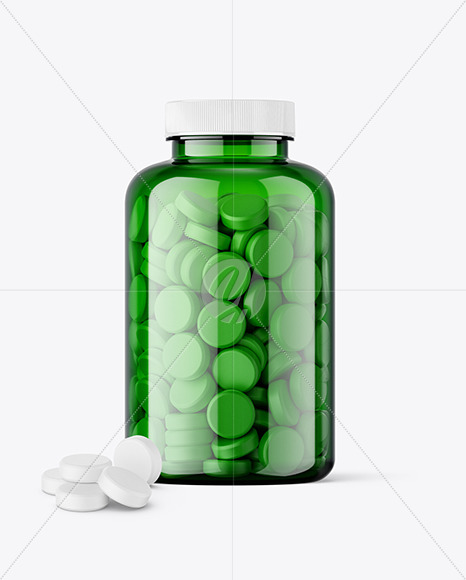 Green Jar with Tablets Mockup