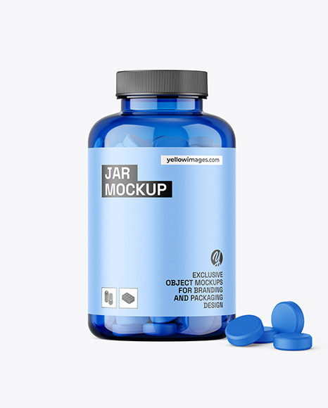 Blue Jar with Tablets Mockup