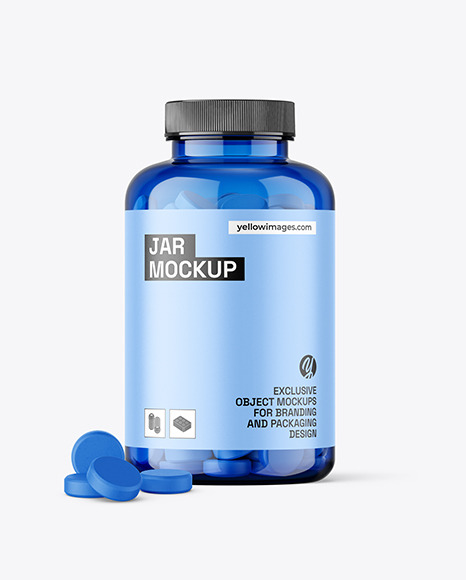 Blue Jar with Tablets Mockup