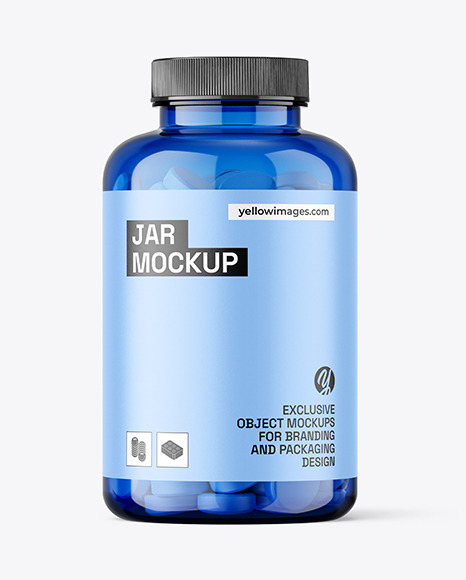 Blue Jar with Tablets Mockup