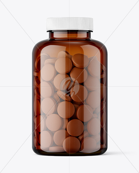 Amber Jar with Tablets Mockup