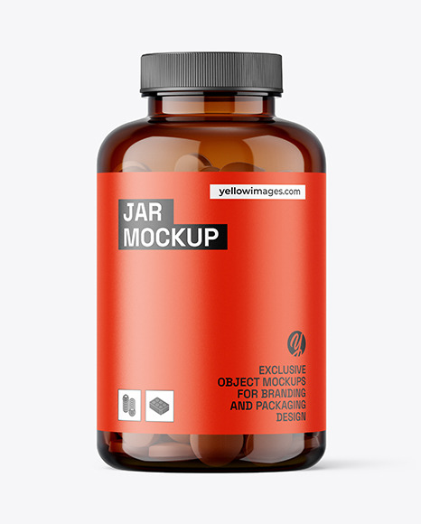 Amber Jar with Tablets Mockup