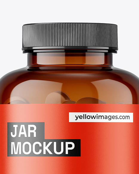 Amber Jar with Tablets Mockup