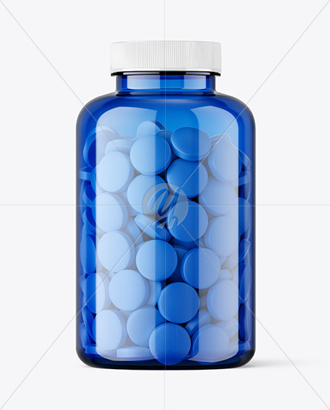 Blue Jar with Tablets Mockup