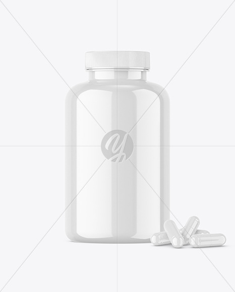 Glossy Jar with Pills Mockup