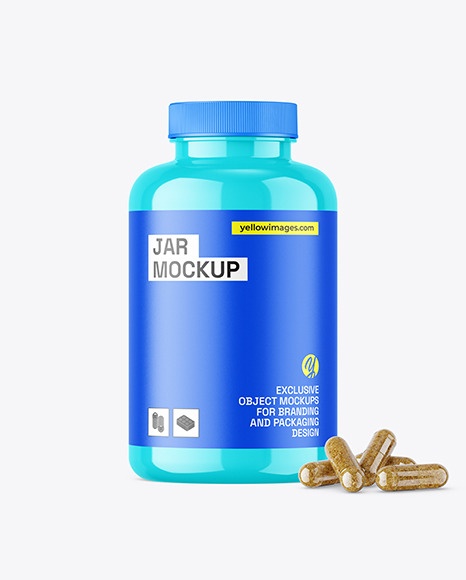 Glossy Jar with Pills Mockup