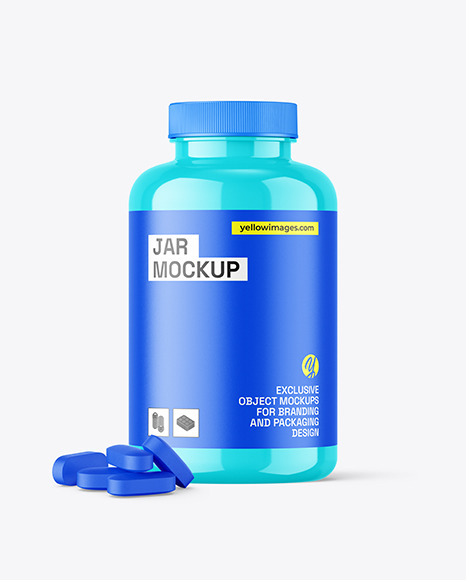 Glossy Jar with Pills Mockup