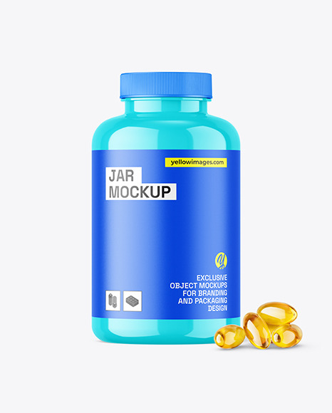 Glossy Jar with Pills Mockup