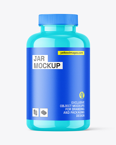 Glossy Jar with Pills Mockup